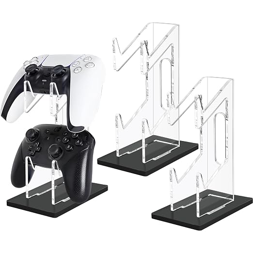 FYY Game Controller Holder 2 Pack - 2 Tiers Universal Dual Controller Stand Headphone Holder, Acrylic Black Controller Display Stand Compatible with Nintendo Switch Xbox PS5 PS4