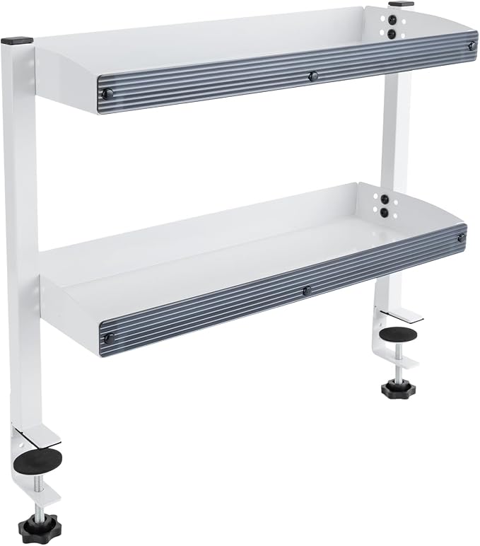 CNCEST Clamp-on Desk Shelf, Clip-on Desk Shelf, 2-Tier Shelving with Adjustable Storage Tray (White-17.32x15.47x6.in)