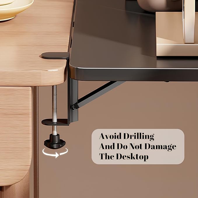 Desk Extender Tray, Wall Mounted Folding Table for Small Spaces, Computer Keyboard Tray with Punch-Free Clamp, Foldable Desk Extension Board for Home Office(Wood Color,40 * 20cm/15.7 * 7.9in)