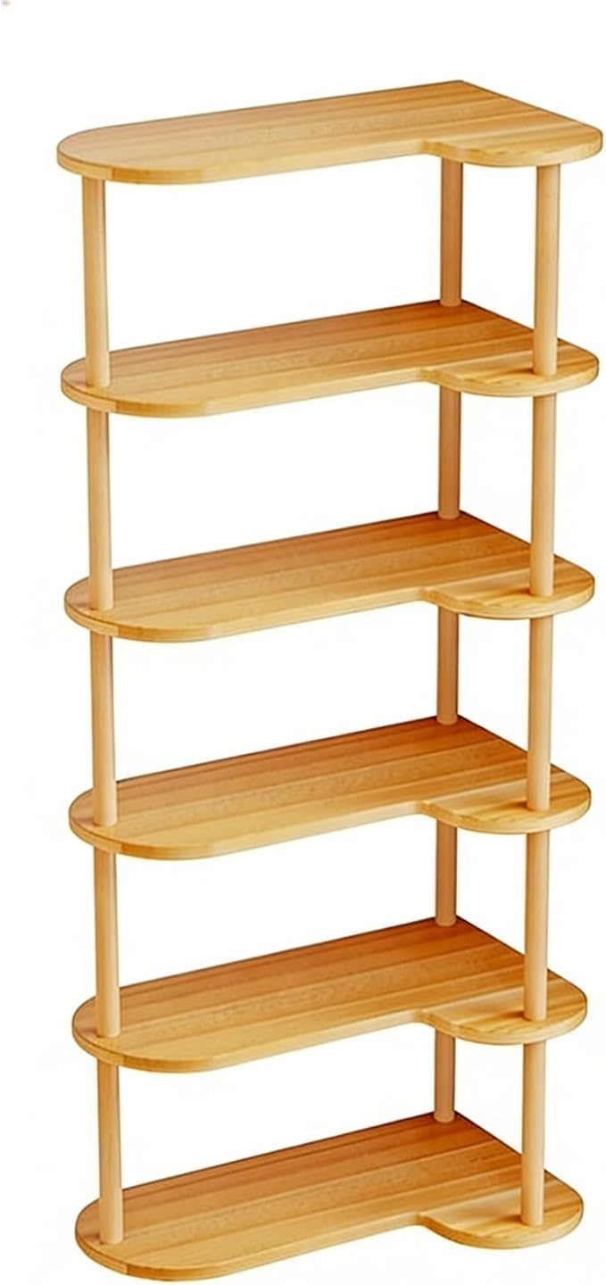 Desktop Corner Bookshelf, Wood Frame Desk Dorm Organizers, Reversible Left/Right Corner Design Storage Rack, Open countertop Display Shelf, for Home Office(6-Tier)