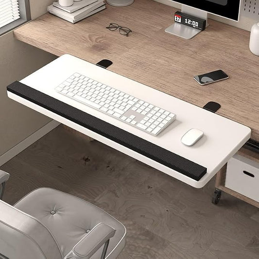 Desktop Extension Tray with Rounded Edges for Added Comfort,Three-Angle Adjustable Edge-Mounted Extension Tray,Sturdy Support,Versatile for Multiple Settings(White,50cm/7.9in)