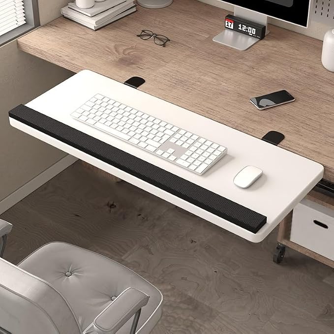 Desktop Extension Tray with Rounded Edges for Added Comfort,Three-Angle Adjustable Edge-Mounted Extension Tray,Sturdy Support,Versatile for Multiple Settings(White,40cm/7.9in)