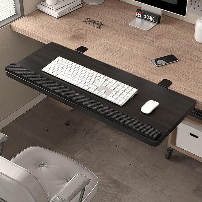 Desktop Extension Tray with Rounded Edges for Added Comfort,Three-Angle Adjustable Edge-Mounted Extension Tray,Sturdy Support,Versatile for Multiple Settings(Black,90cm/35.4in)