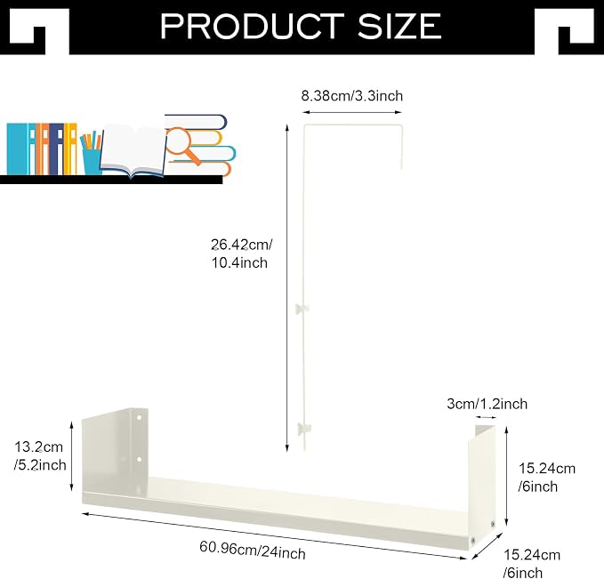 Lineshading Office Cubicle Shelf Storage Organizer Hanging File Organizer Cubicle Hanging Shelf Accessories Storage Bookshelf with Hooks for Home Desk