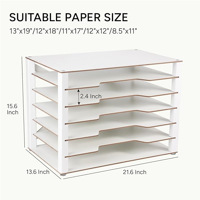 Yumkfoi Construction Paper Organizer 12" x 18", 6-Tiers Paper Organizer Storage, Wooden Desktop Organizer, Letter Tray for Office, Home, Classroom