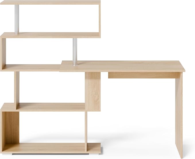 Mondeer L Shaped Computer Desk, Corner Desk, 360 Degree Rotatable, Space Saving Table with Spacious Storage for Home Office Workstation Study, 157 x 45 x 130.5 cm, Oak