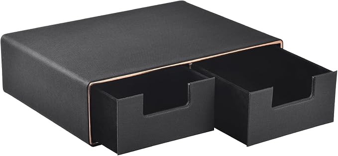 PU Leather Stackable Desk Drawer Organizer, Displayer holder with Drawers, Dressing Organizer for Jewelry/Cosmetics,Coffee Maker holder and Storage Box for Home office,Black