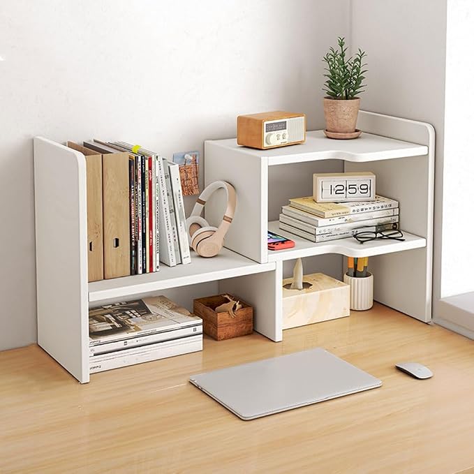 Customizable Multi Layer Desk Organizer for Home, Office Organizers and Storage, Corner Bookshelf on The Desk (Color : Right corner, Size : White)