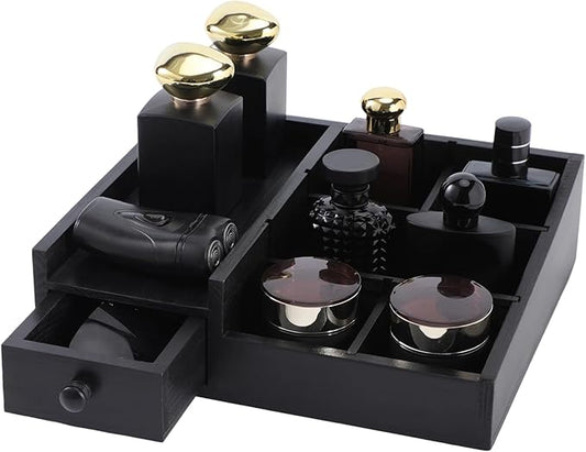 Organizer for Men,Bathroom Countertop Organizers,Perfume Organizer,Cologne Organizers,Bathroom Storage,Perfume Stand,Dresser Organizer,Desk Organizer,Gifts for Men,Adjustable Partition(Black)