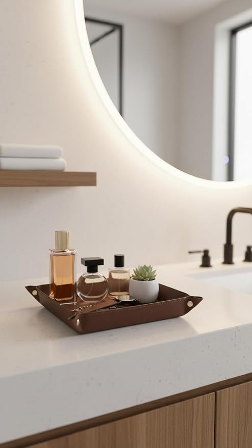VLANDO Valet Tray Organizer, PU Leather Catchall Tray for Home | Large PU leather tray for keys, wallet, watch, coins and jewelry on nightstands, dressers or entryway tables