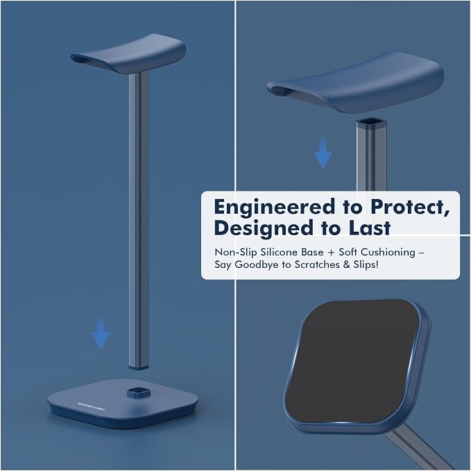 Headphone Stand, Desktop Headset Holder Heavy Base Desk Earphone Stand Aluminum Gaming Headset Hanger Rack for AirPods Max, AirPods, AirPods Pro, Sony, Beats, Bose, Razer and More(Blue)
