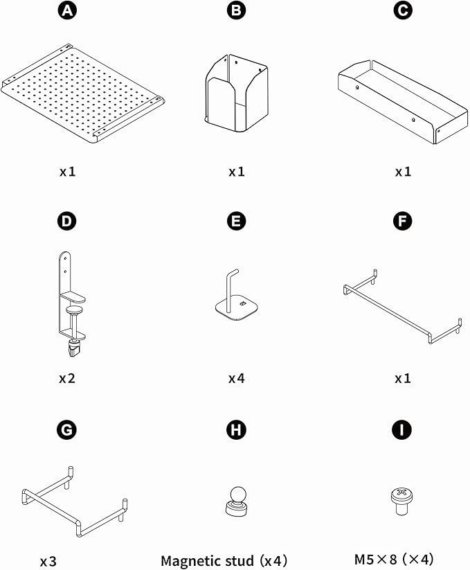 ENHANCE Metal Pegboard Desk Organizer (18 x 14 in) Clamp On Desk Peg Board with 14 Attachments, Pegboard Shelf and Pegboard Hooks, Desktop Organizer for Home Office, Crafts, or Gaming Setups