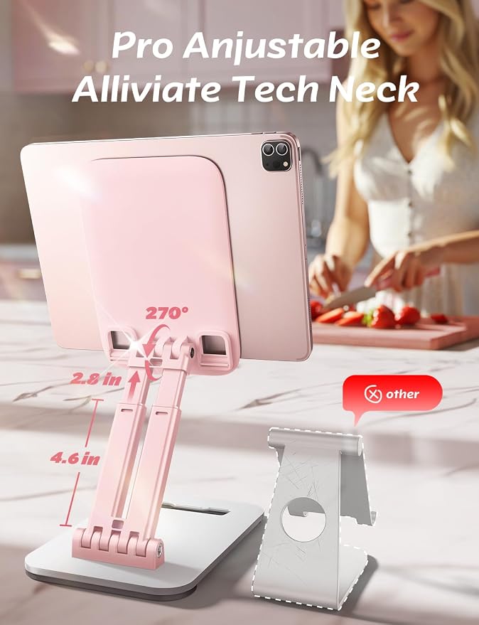 LISEN Tablet Stand for iPad Stand Holder Desk, Foldable eBook Readers Desk Accessories Fits Kindle 4-15.9" Pink