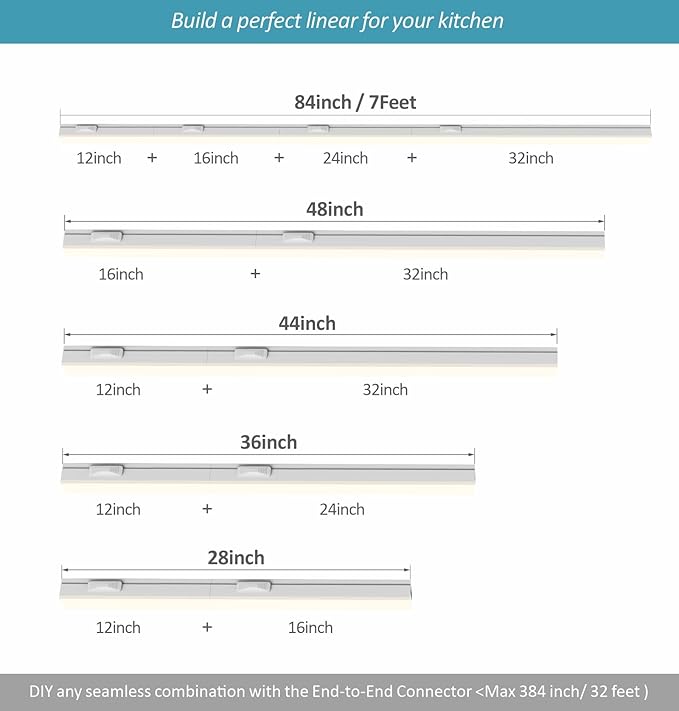 Leetdud Under Cabinet Lighting Plug in, 12 Inch 2 Pcs, Linkable AC120V 3CCT 3000K/4000K/5000K Ultra Slim, LED Under Cabinet Lights for Counter Light, Kitchen, Shelf, Sink, Workshop, Desk，White