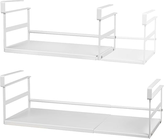 Under Shelf Storage Basket, 2-Pack Under Cabinet Shelf Organizer | Expandable Hanging Basket Holds 35 lbs Add-On Kitchen Pantry Cupboard Counter Laundry 13.19-23.03" W x 8.66" D x 5.12" H