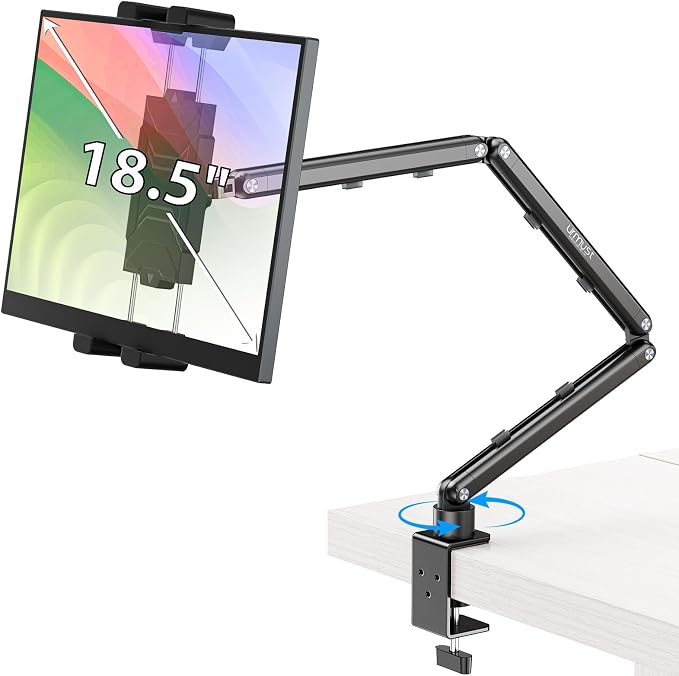 Urmust Portable Monitor Stand 15.6", iPad Stand for Desk, Portable Monitor Holder up to 18.5" Holds, Adjustable Desktop Tablet Arm Mount, Apple iPad Holder for Desk, for 4.7"-12.9" i Pad Pro/Air/Mini