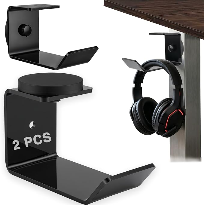 Haikole Magnetic Headphone Holder,2 Pack Acrylic Headset Hook, No Drilling Desk Mount for Gaming/Studio Headsets, Fits Sony/Bose,Quick Install Scratches-Free Rubber Base(2, Black)