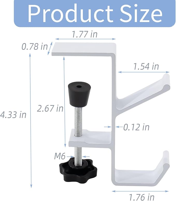 Desk Mount Bag Holder Hook Clamp-On Backpack Hanger Portable Desk Mount Headphones Holder Reduce Desk Clutter for Table Desk, Under Counter (White)
