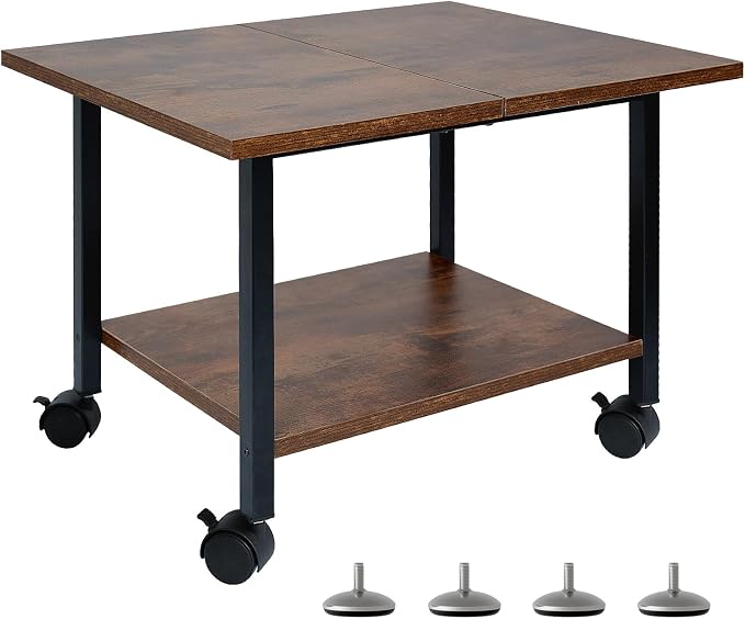 SwaaVee Printer Stand, 2-Tier Under Desk Printer Stand, Printer Cart with Wheels for Home, Office, Heavy-Duty Storage Shelf, Rustic Brown