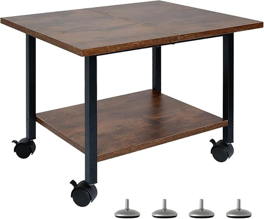 SwaaVee Printer Stand, 2-Tier Under Desk Printer Stand, Printer Cart with Wheels for Home, Office, Heavy-Duty Storage Shelf, Rustic Brown