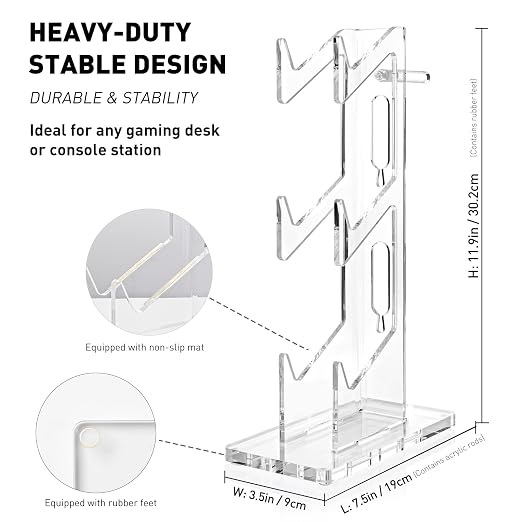 OAPRIRE Controller Stand Headset Stand, 3 Tier Acrylic Gaming Controller Holder Compatible with PS4, PS5, PC, Xbox, Universal Design (Clear)