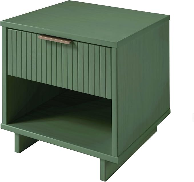 Manhattan Comfort Granville 1-Drawer Nightstand Set of 2, Modern Glam Bedside Table with Ribbed Design and Gold Handles, Ideal for Living Room and Bedroom Use, Sage Green