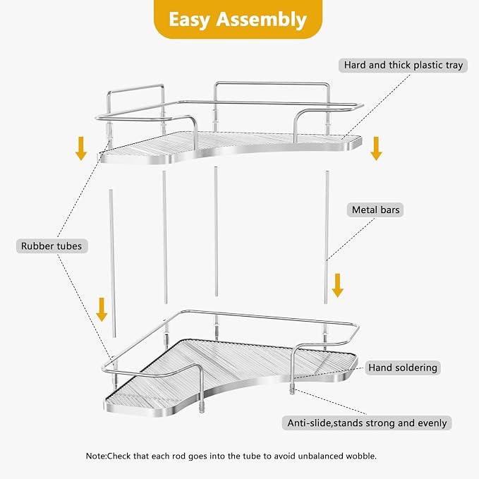 FOLLOWIN 2 Tier Countertop Corner Organizer - Corner Storage for Bathroom Counter, Makeup Cosmetics, Skincare, Perfume Stand Holder, Metal Stable Frame with Clear Acrylic Trays, Silver