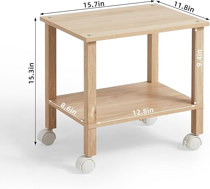 YUFAM 2 Tier Printer Stand with Storage,Under Desk Shelf Printer Table,Small Printer Stand with Wheels,Rolling Printer Cart for Office
