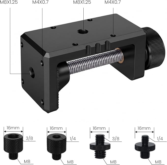 Heavy Duty C Clamp & Desk Clamp, Aluminum Alloy Table Mount with 1/4" & 3/8" Camera Tripod Adapter, Wide Jaw Design for Desk, Shelf, Camera Mount, Woodworking & Workbench (Black)