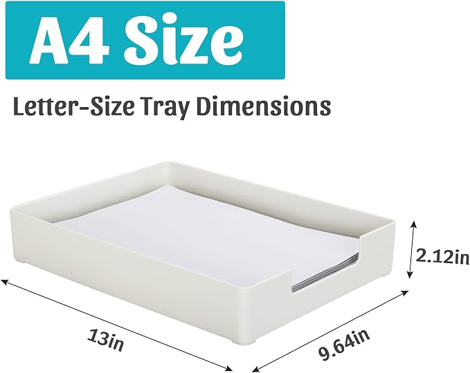 Letter-Size Tray Desk Letter Tray Paper Tray, Sturdy Heavy-Duty Plastic Printer Paper Tray, Single-Tier Stackable File Storage Organizer for Office Home (White ×2)
