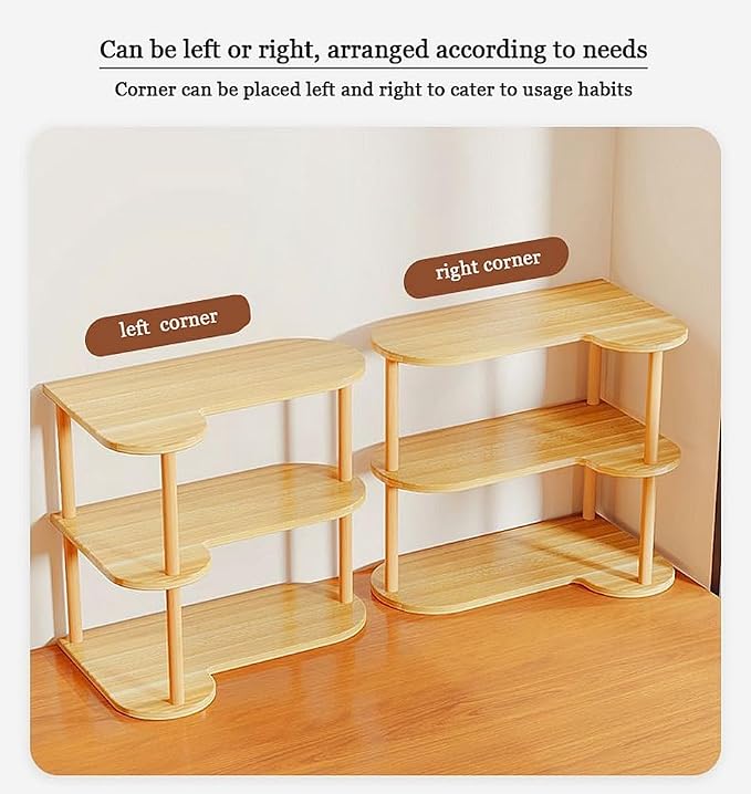 New Vertical Corner Shelf, Simple Desktop Small Bookshelf 3-Tier Clutter and Ornaments Storage Shelf File Organizer Shelf Bookcase (Oak, 3-Tier)