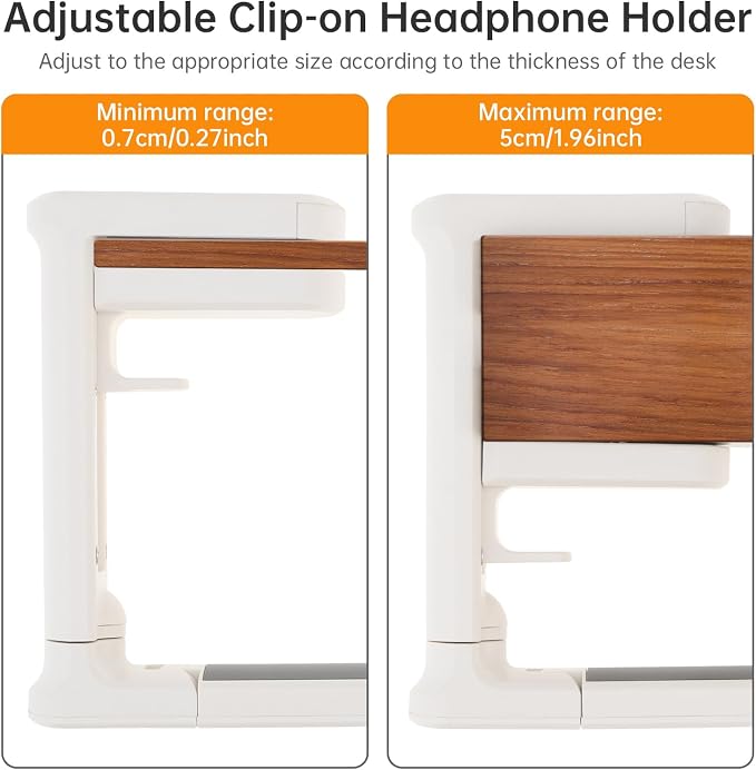 2pcs Under Desk Headphone Hanger Holder Utility Hook 360° Rotating Adjustable Clamp-on Earphone Hook Holder Mount Cable Clip Organizer Fit for PC Gaming Office Headset Hanger Gift (White)