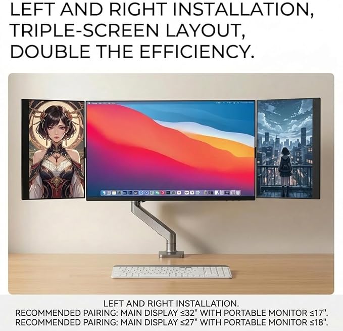 1Pcs Magnetic Side Arm Portable Monitor Mount, Adjustable Full Metal VESA Extension Arms for Triple Screen Setup, Portable Monitor Holder Side Arm Bracket for 10"-18" Tablets and External Displays