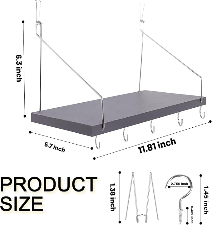 1-Pack Cubicle Shelf For Fabric Walls With Hooks：12x6.0in Gray Wooden Cubicle Shelf Hanging Organizer Silver shelves Accessories Office Stylish Ations cubical Decorations For Women Desk work storage