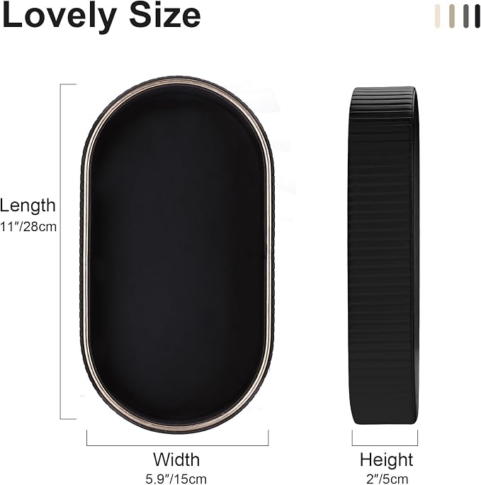 GORESE PU Leather Valet Tray Nightstand Organizer, Oval Perfume Trays Key Bowl Jewelry Dish for Bedside Dresser Entryway Table, Vanity Tray for Bathroom, EDC Trays for Men Women, 11×5.9 in, Black