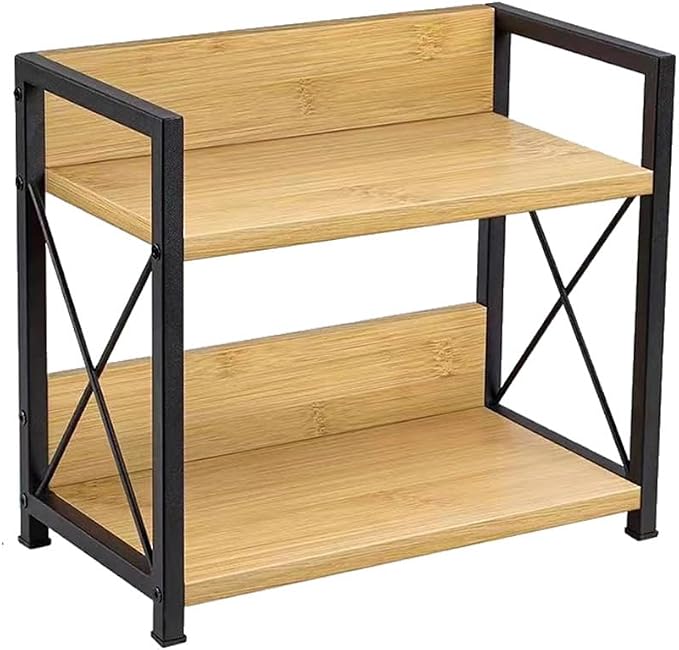 Office Desk Shelf Organizer, Wood Desktop Bookshelf Supplies Storage Rack, Shelf for Top of Desk and Dresser and Cubicle Decor Aesthetic Bookshelf (Bamboo, Small 12.9" Lx6.3 Wx10.2 H)
