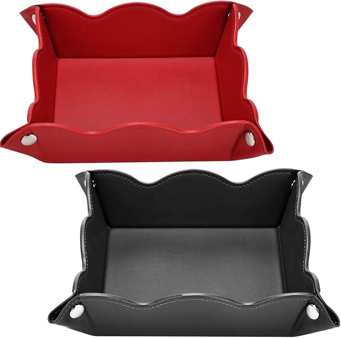 Valet Tray for Men Women 2 Pack - PU Leather Travel Catchall Tray Organizer - Desk Bedside Nightstand Storage Box for Jewelry Key Phone Remote Controller Wallet Readerss -Red and Black
