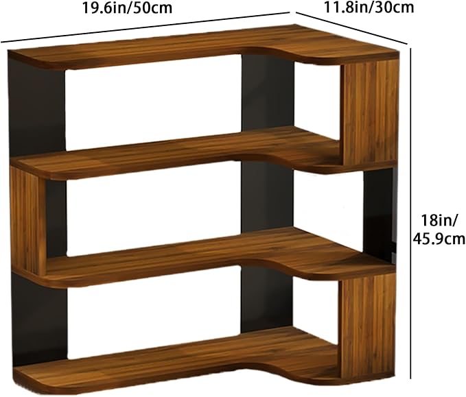 Desktop Organizer Shelf, Multi-Tier Space Saving Bookshelf with Corner Storage Design, Wooden Desk Rack, Countertop for Home Office Dorm(Walnut,19.6 * 11.8 * 18in)