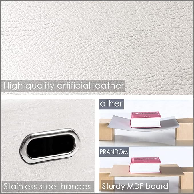 PRANDOM Foldable Storage Bins with Lids [5-Pack] Leather Fabric Collapsible Storage Boxes Organizer Containers Baskets Cube with Cover for Bedroom Closet Office Nursery White (14.9x10.8x10)