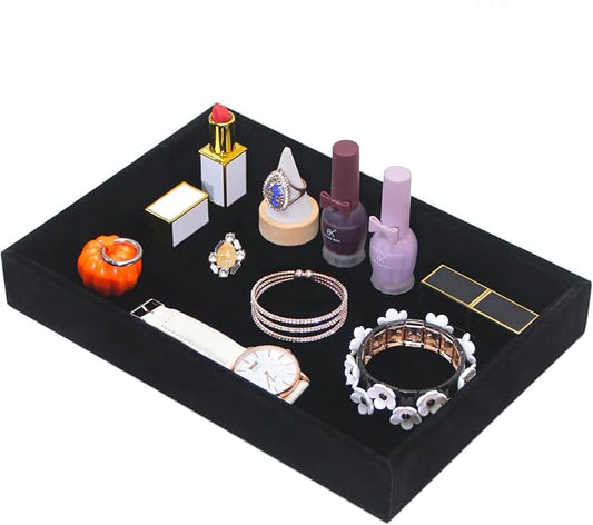 Bedside Organizer Tray, Desktop Storage Tray for Jewelry, Sunglass, Phone, Watch, Perfume,Lipstick, Nightstand Desk-top Catchall, Multi-use Holder Box for Desk Drawer (Black 1Grid)