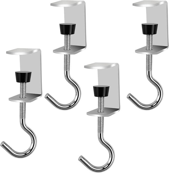 4 PCS Desk Hook Table Clamp Hooks Hanging Bag Backpack, Heavy Duty Metal Shelf Hooks, Adjustable Desktop Mounting Hook (4 pcs)