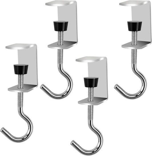 4 PCS Desk Hook Table Clamp Hooks Hanging Bag Backpack, Heavy Duty Metal Shelf Hooks, Adjustable Desktop Mounting Hook (4 pcs)