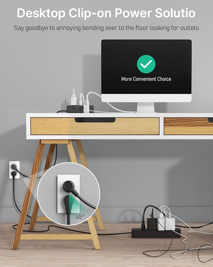 CCCEI Desk Clamp Power Strip with 9 Outlets, Desktop Edge Mount Surge Protector with USB-A and 45W USB-C Ports, Widely Spaced Desk Outlet Fast Charging Station, 6 FT Flat Plug, Fit 1.6 inch Table.