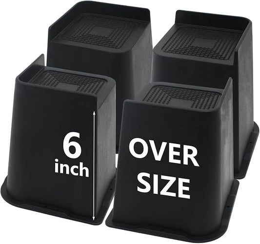 4 Pack Bed Risers 6 inch Heavy Duty, Furniture Risers, Black Bed Lifts Risers for Table, Sofa, Chair, Couch, Desk, Bed Frame Risers Supports Up to 6,500 Lbs
