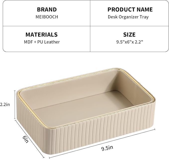 Desk Organizer Tray, PU Leather Nightstand Organizer Perfume Valet Tray for Men Women, Decorative Vanity Trays Trinket Dish Key Bowl for Entryway Table (Beige, Small)