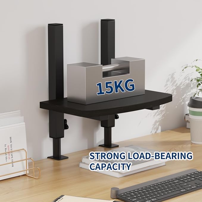 Adjustable Monitor Stand for Desk, Wood Texture Monitor Stand Riser with 4.15“-13” Height Adjustment, Sturdy Computer Monitor Stand with Anti-Tip Design, Laptop Stand & Desk Organizer, Black (Black)
