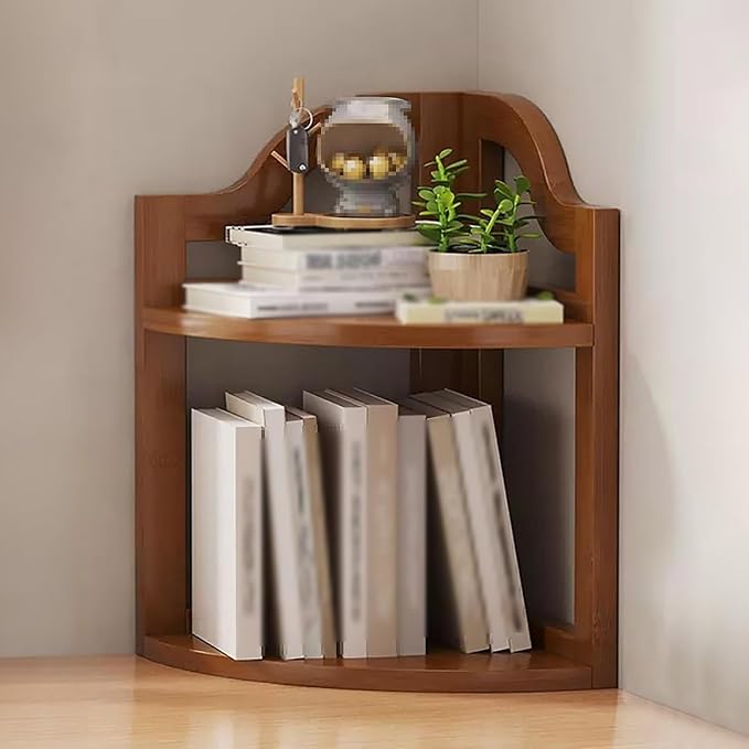 Corner Desktop Bookshelf, Open Wooden Desk Organizer, Office Desktop Storage Rack for Dorm, Bedroom, Study