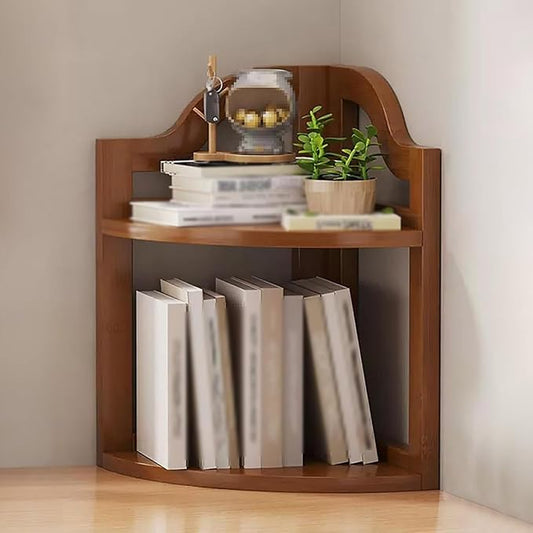 Corner Desktop Bookshelf, Open Wooden Desk Organizer, Office Desktop Storage Rack for Dorm, Bedroom, Study