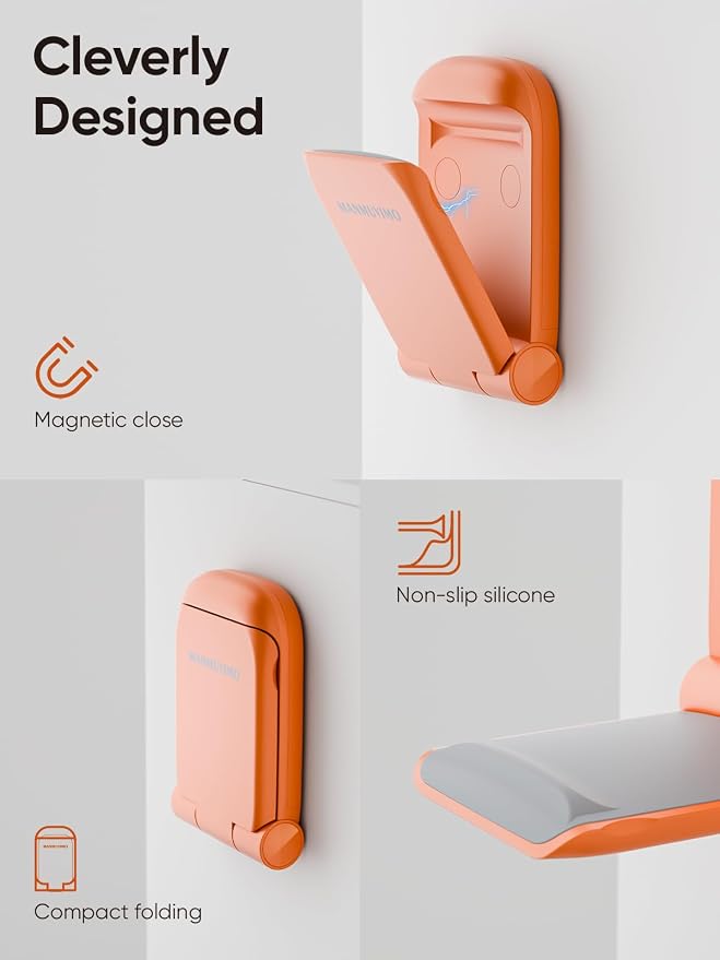 MAMUVIMO Headphone Stand, 2 Pack Headset Stand Foldable＆Sticky, Headphone Holder Hook Mount with Non-Slip Silicone, Adhesive Earphone Desk Hanger Clip Space-Saving for Airpods Max All Earphones Orange
