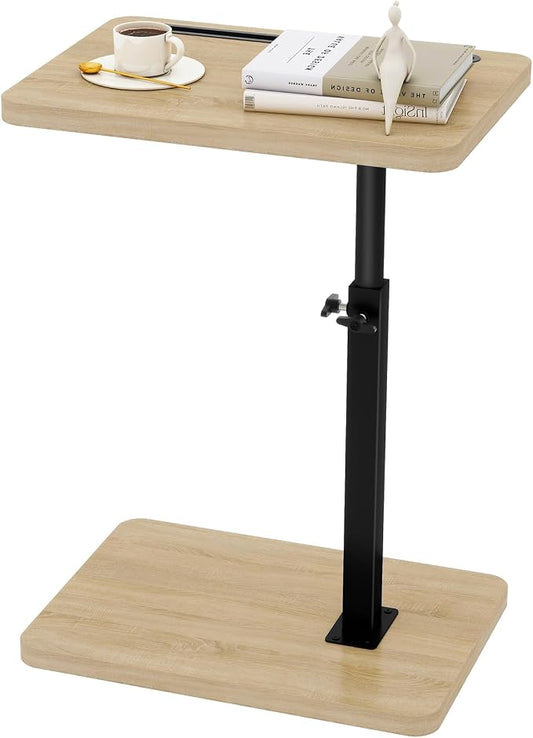 IBUYKE C Shaped Side Table, 360° Swivel Height Adjustable End Table for Small Spaces, with Phone & Tablet Slot, Modern Small Coffee Snack Table for Sofa/Bed, Natural UTVT003R